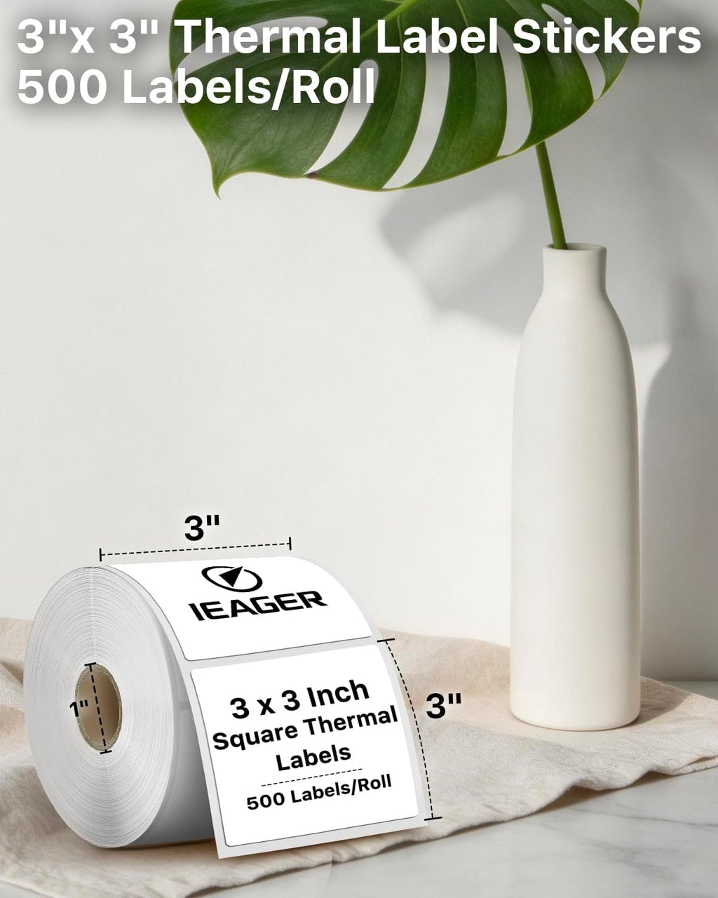 iEager White 3" x 3" Square Thermal Label Stickers, 500 Labels/Roll - Image 2