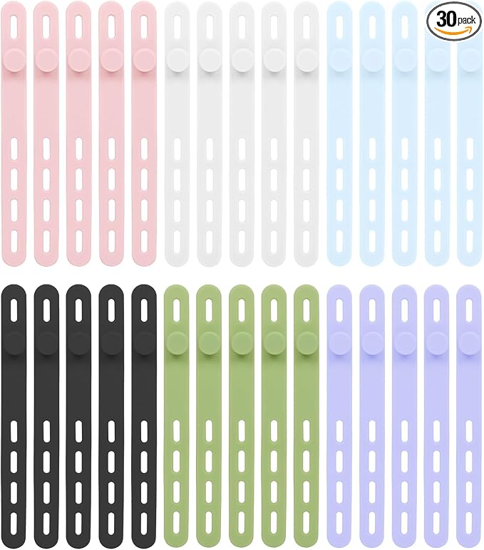 Donruby 30Pcs Silicone Cable Ties, Reusable Cord Organizer Straps, 6 Colors | Adjustable, Multipurpose, 5.12" High-Elasticity Cord Wraps for Bundling Electronics, Home Office Travel Essentials by Donruby