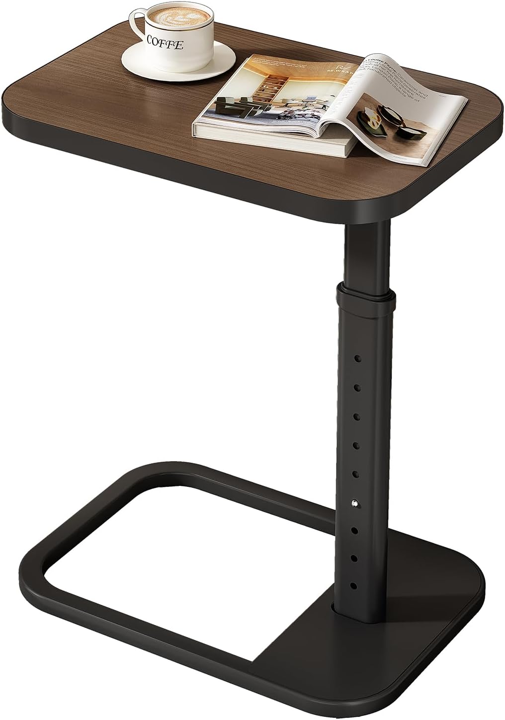 Kitstorack Adjustable Height C-Shaped End Table, 9-Level Side Table with Thickened Metal Rounded Edge, Couch Table Slides Under Sofa or Bed, Eating, Working, TV Tray Table for Small Spaces, Espresso by Kitstorack
