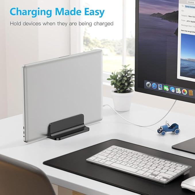 OMOTON Vertical Laptop Stand Holder, Adjustable Dock for MacBook, Black | Aluminum Stand for MacBook Stand, Fits Chromebook & Gaming Laptops up to 17.3 in, Office Desk Organization, Space-Saving - Image 8