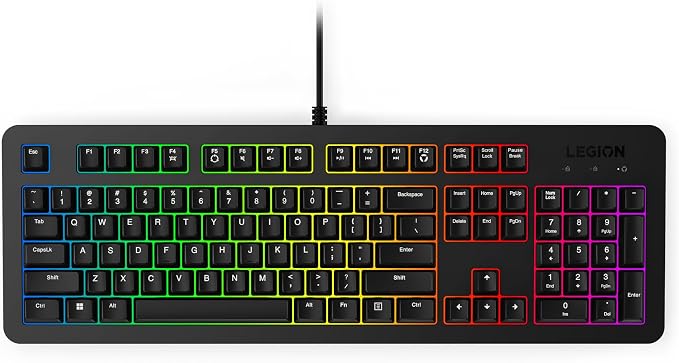 Lenovo Legion K310 RGB Wired Gaming Keyboard - Ultra-Fast Reaction Time with Tactile Keys, Quiet Key Membrane Switches, Silent Operation, RGB Illumination - Water Resistant & Compact Design by Unknown