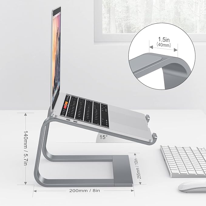 OMOTON Laptop Stand, Detachable Mount for MacBook Air/Pro Dell HP Grey | 11-17" Laptop Holder for Desk, Notebook Computer Mount, Lightweight Cooling for Desk, Ergonomic Home Office - Image 2