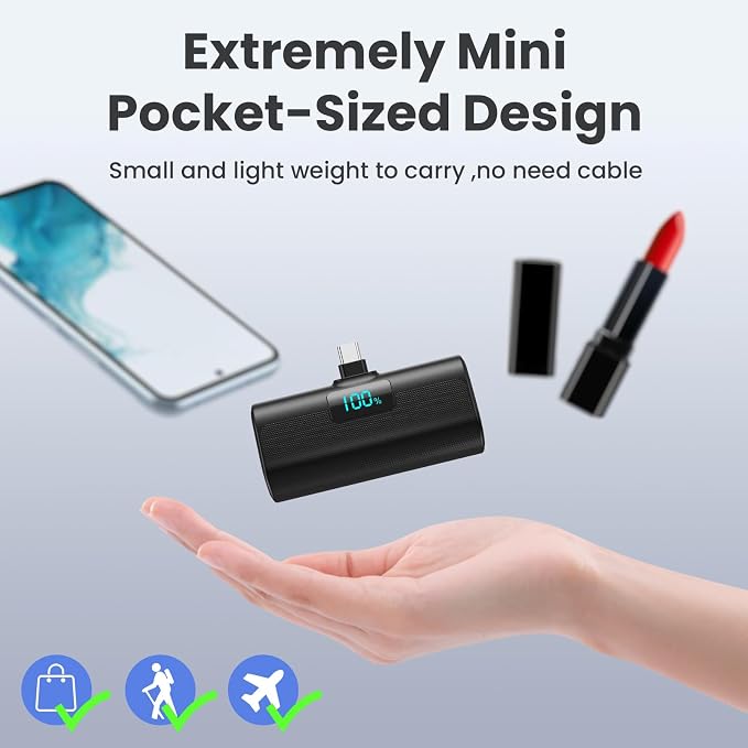 [2-Pack]Portable Charger for iPhone 16/15 Series,5200mAh PD USB C Power Bank Built-in USB-C Connector,Battery Pack Compatible with iPhone 16/16 Plus/16 Pro/16 Pro Max/15 Series,Android (Black+Black) - Image 2