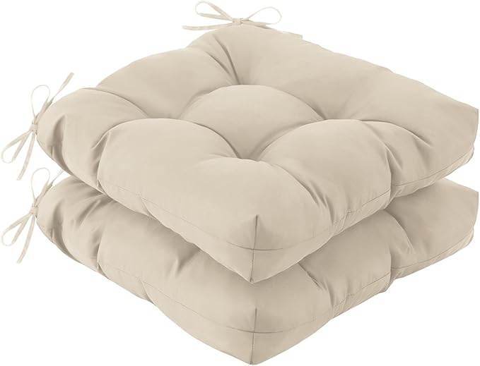 IASEAHK Outdoor Chair Cushions Set of 2, 19" x 19" x 5", Waterproof Outdoor Seat Cushions for Patio Furniture, Fade-Resistant Patio Chair Cushion, Dining Wicker Chair Pads for Porch Garden, Beige by IASEAHK