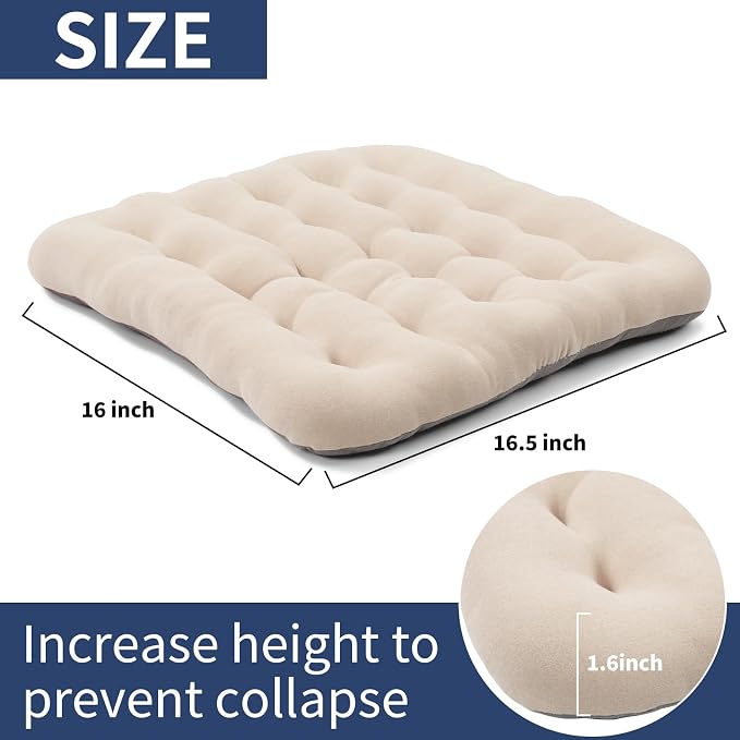 BUYUE Good Support Office Chair Cushion Padded, Soft Velvet Comfortable Non-Slip Seat Cushion for Computer Desk Kitchen Chair (1 Count, Beige) - Image 2