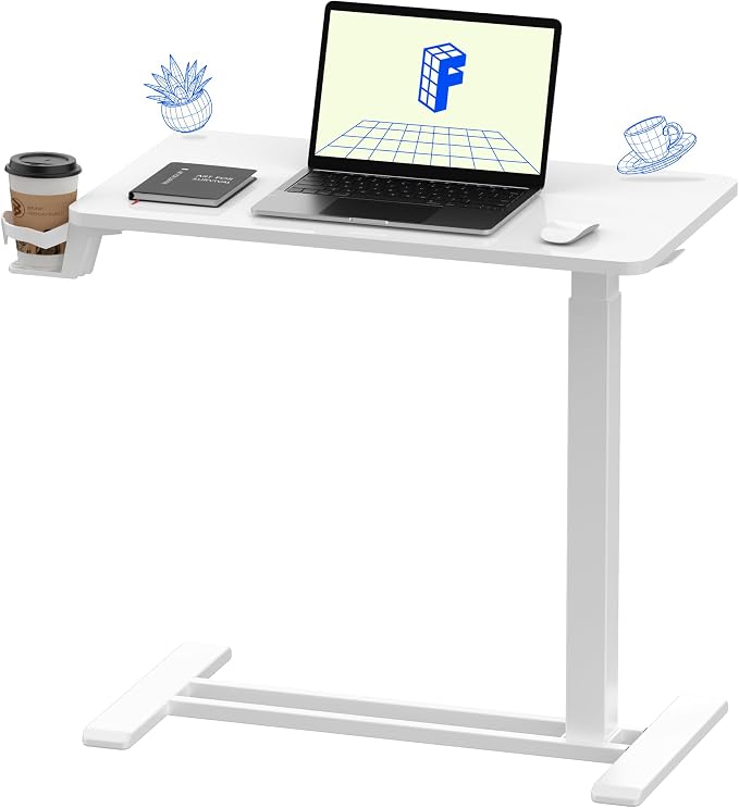 FLEXISPOT H7 28" Pneumatic Height-Adjustable Overbed Table with Wheels | C-shaped bedside table,Medical End Table,Rolling Cart TV Tray,Laptop desk for Hospital Home office use,27.6"Wx15.7"D,White by Unknown