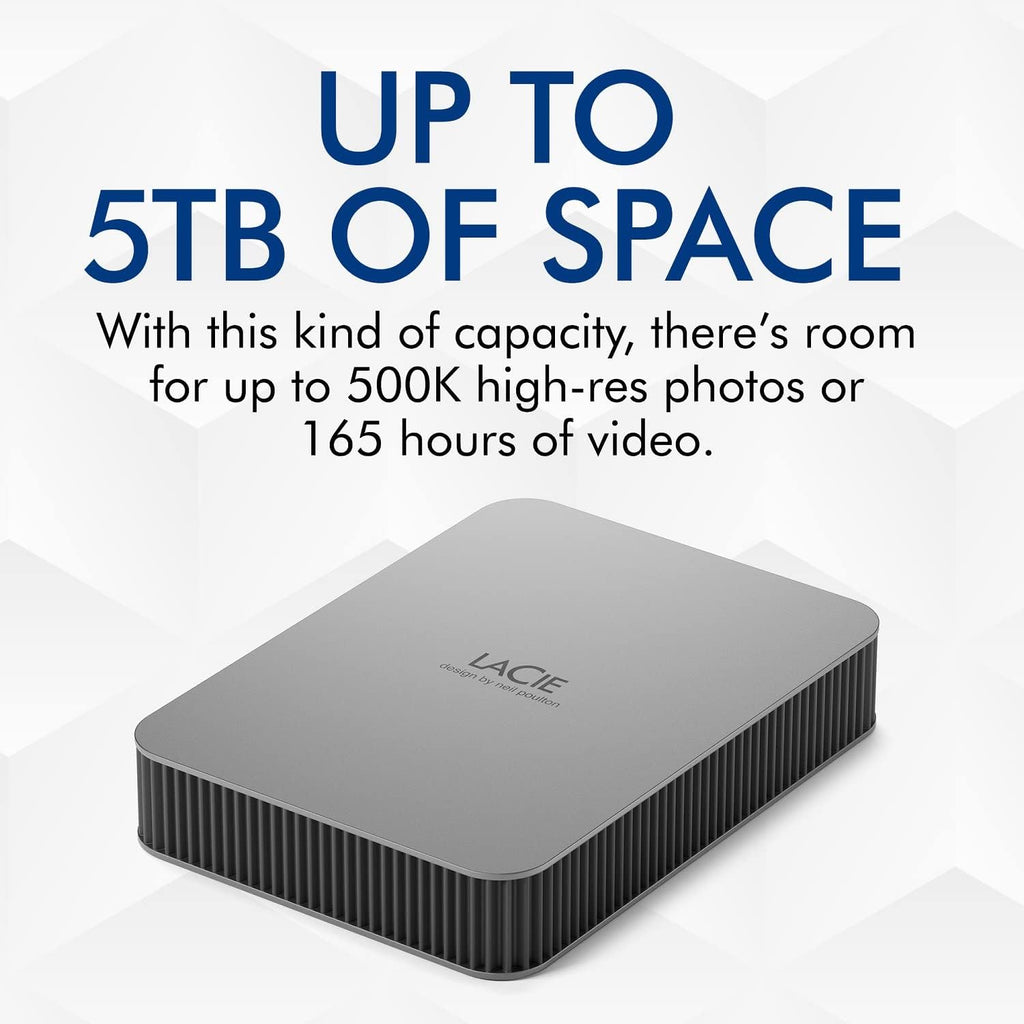LaCie Mobile Drive 4TB External Hard Drive Portable HDD, USB-C 3.2, for PC and Mac, with Adobe All Apps Plan and Rescue Services, Moon Silver - Image 3