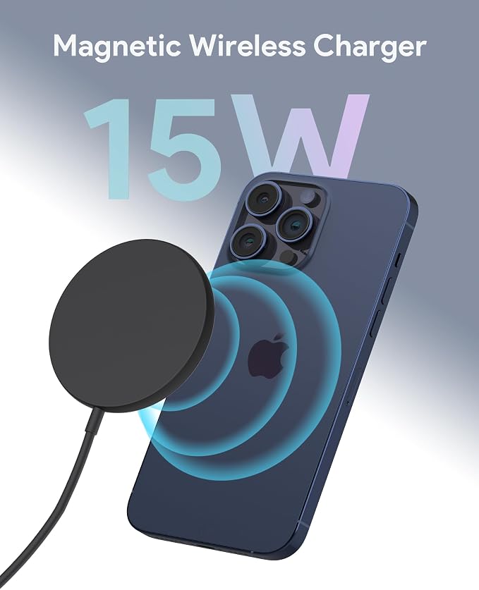 Magnetic Wireless Charger for iPhone, Fast Charging pad for MagSafe Compatible with iPhone 17/16/15 Pro/Pro Max/Plus/14/13 & AirPods 3/2/Pro - Image 3
