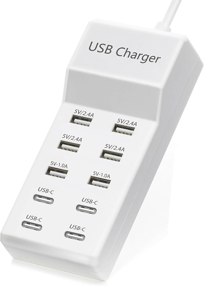 USB Charger,50W USB Charging Station with 10-Port (6 USB-A Port & 4 USB-C Port) Compatible with iPhone 15/14/13/13pro Max 12/12 Mini/12Pro/12 Pro Max/11,Tablets, Smartphones White | Desktop Charging Station - Image 6
