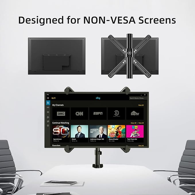 Non-VESA Single Monitor Arm Desk Mount with VESA Adapter Brackets | Holds Screens up to 27inches without VESA Holes, Fully Adjustable Stand, C-Clamp/Grommet Base - Image 4