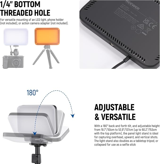 NEEWER BASICS LED Video Light, 2 Pack Studio Panel Key Lighting Kit with Tripod Stands & Filters, Bi Color Dimmable Portable 3200~5600K CRI95 750lux for Photography Recording Streaming Podcast, BP66 - Image 5