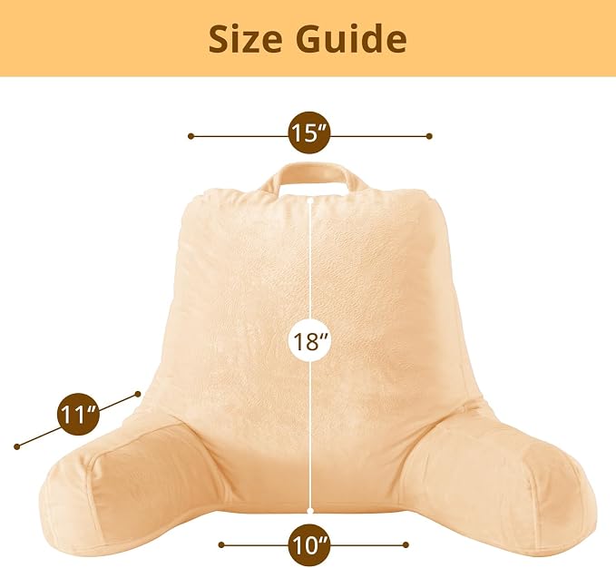 Sasttie Reading Pillow for Bed, Back Pillow for Sitting Up, Camel | 18" Backrest Support Cushion for Couch, Sofa, and Floor, Dorm Essentials, OEKO-TEX, Adjustable Down Alternative Fill - Image 4