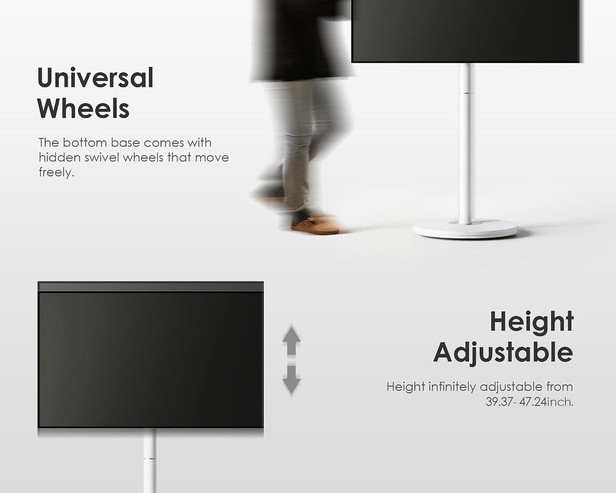 FITUEYES Small Rolling TV Cart for 24-48 Inch TVs, Height Adjustable, White - Image 5
