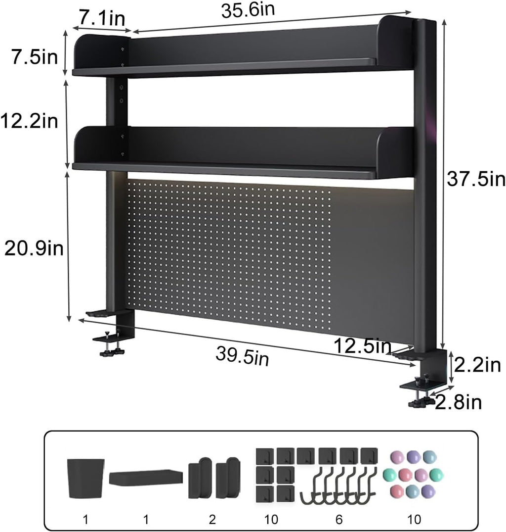 Clamp on Desk Shelf with Pegboard, Desktop Organization Bookshelf - Image 3