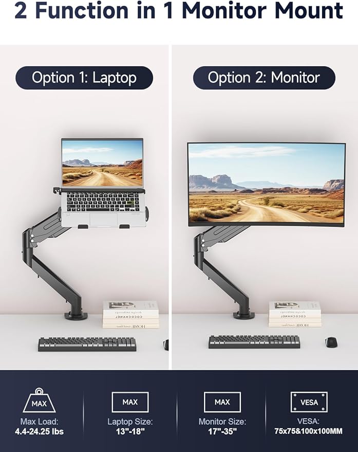 Suptek Laptop Desk Mount,Fully Adjustable Monitor and Laptop Mount Stand for 13-18 Inch Notebook and 17-35 inch Monitor Screen,Holds 24.25lbs with Vented Tray - Image 2