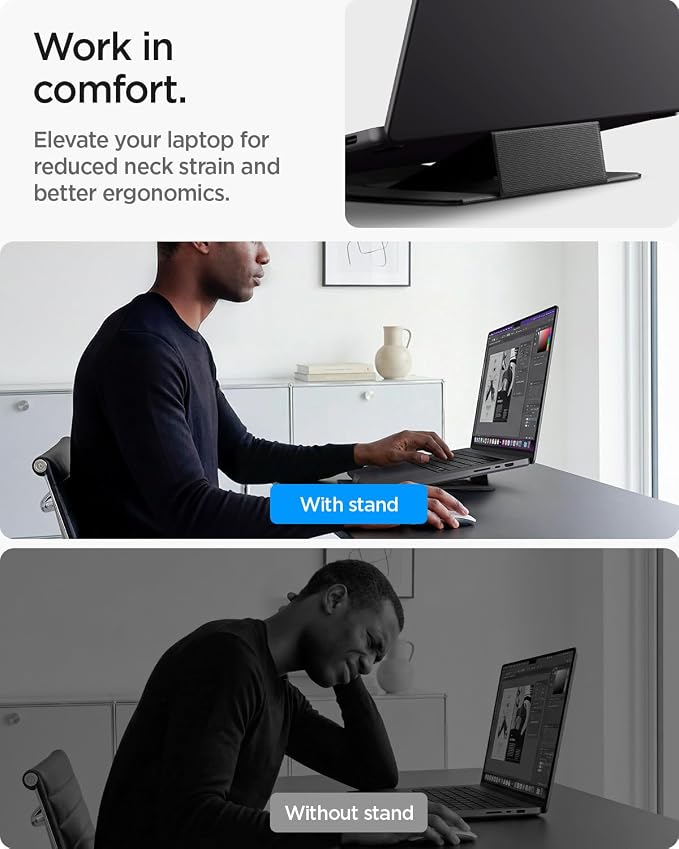 Spigen Slim Fold Portable Laptop Stand Foldable Ergonomic Angle Lift Anti-Slip Compatible with MacBook Neo, MacBook Air, MacBook Pro 11"-16" and iPad/Air/Pro and More - Black (LD201-S8) | Ergonomic Angle Lift Anti-Slip for MacBook Neo, MacBook Air, Mac... - Image 4