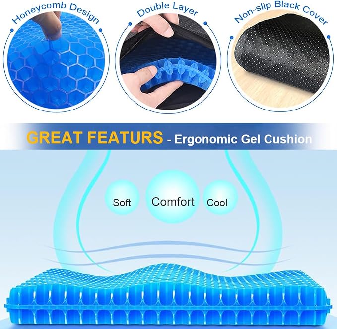 Gel Seat Cushion for Long Sitting Hip Pain, 20x20inch Jumbo Thick Soft & Breathable Cushion for Wheelchair Gel Seat Cushion for Office Home Chairs (Blue) - Image 4
