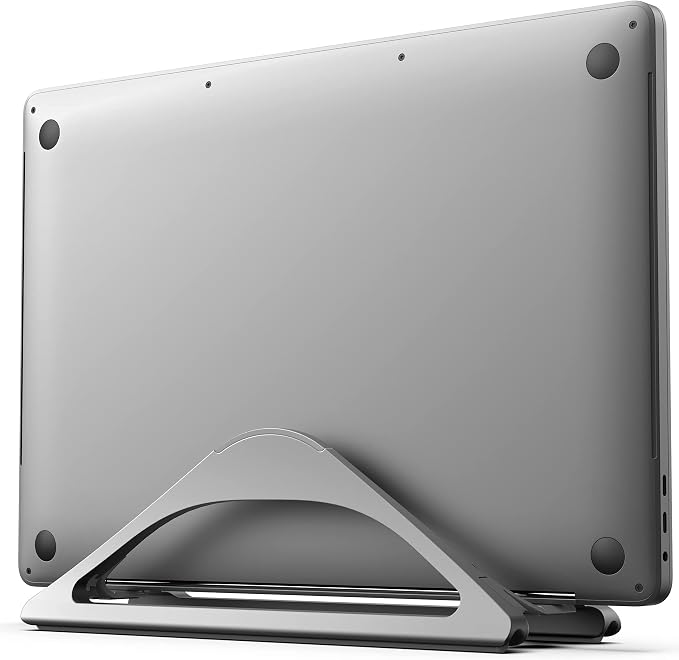 HumanCentric Vertical Laptop Stand for Desks Space Grey, MacBook Adjustable | Upright Adjustable Holder to Dock Apple MacBook Stand, and Other Laptops to Organize Work & Home Office, Automatic Grip - Image 9