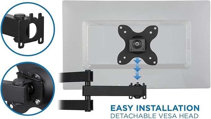 Mount-It! Small TV Monitor Wall Mount Arm, 19-27", 40 lbs | VESA 75/100 and RV compatible bracket tilts and swivels for flexible screen positioning. - Image 3