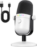 Gaming Microphone with Noise Cancellation & Mute Button, USB Condenser Mic for Streaming/Recording, Ultra-Compact Design, Compatible with PC/Mac/PS4/PS5, Podcast/YouTube/Twitch/Discord (White) by ONIKUMAGAMING