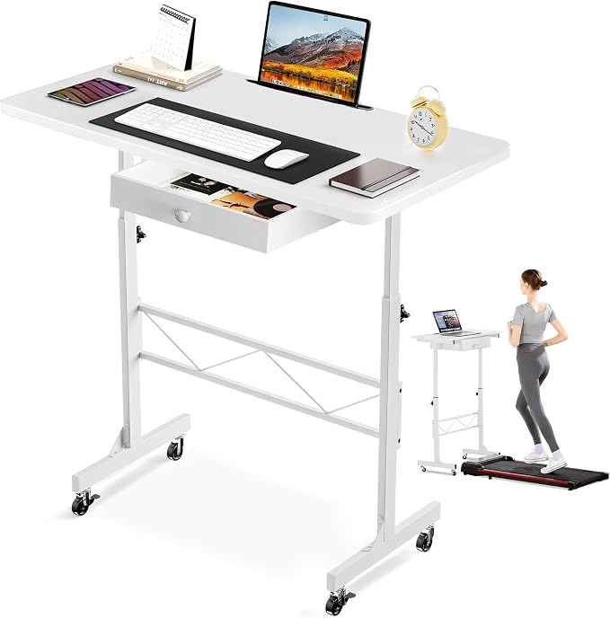 COMHOMA Small Standing Desk Adjustable Height Small Computer Desk Mobile Portable Rolling Laptop Table with Wheels 32" Computer Workstation Sit Stand Desks Portable Standing Table Treadmill desks by ComHoma