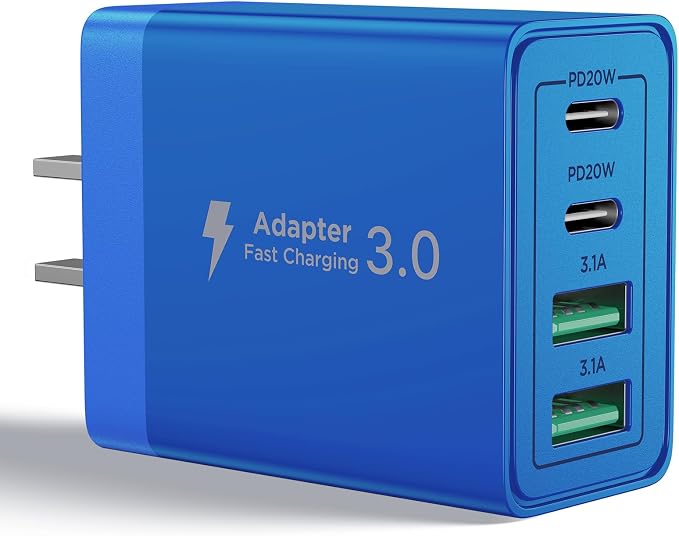 USB C Charger Block, 40W 4-Port Fast Charger 20W Type C Charging Block 3.1A USB Wall Charger Dual Port PD+QC Charging Cube for iPhone 16 15 14 13 12 Pro Max XS, iPad, Samsung Phone (Blue) by Aioneus