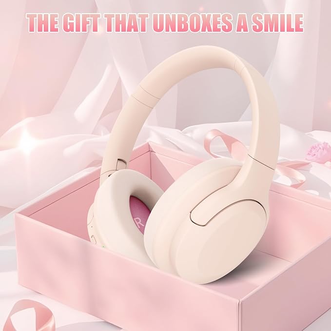 Active Noise Cancelling Headphones, Over-Ear Headphones Pink | Wireless Blutooth Headphones with100H Playtime, Built-in Microphone, Lightweight & Foldable, Deep Bass for Work/Gym/Travel - Image 7