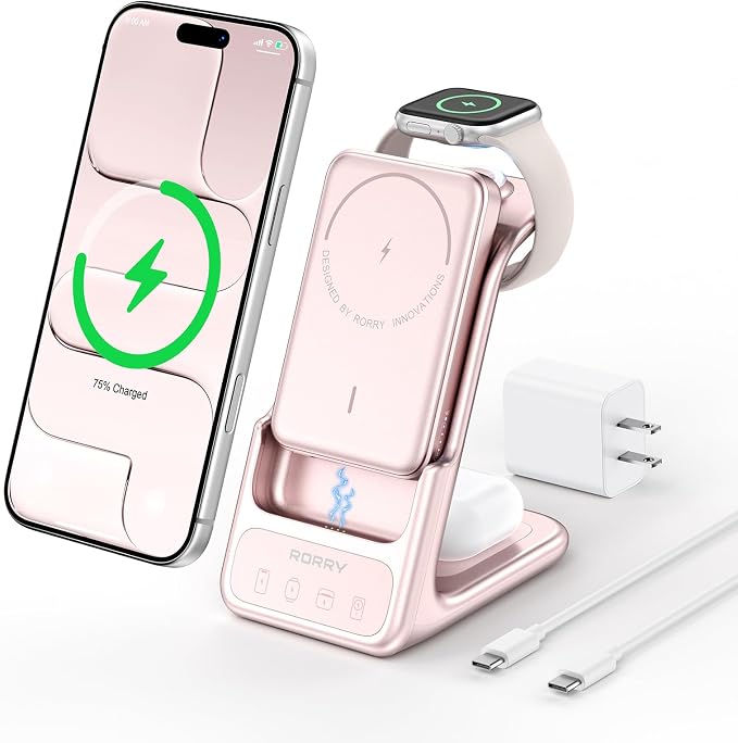 RORRY AuraDock Charging Station for Apple,5000mAh Detachable Power Bank | 3 in 1 for Magsafe Charger, 20W PD Wireless Magnetic Charging Station for iPhone, Apple Watch, AirPods by RORRY