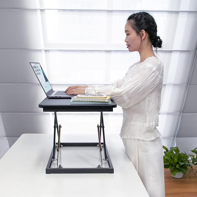 Standing Desk Converter Height Adjustable Stand Up Desk Riser - Supports 300 lbs, Fully Assembled Monitor/Laptop Riser Workstation, Black. - Image 8