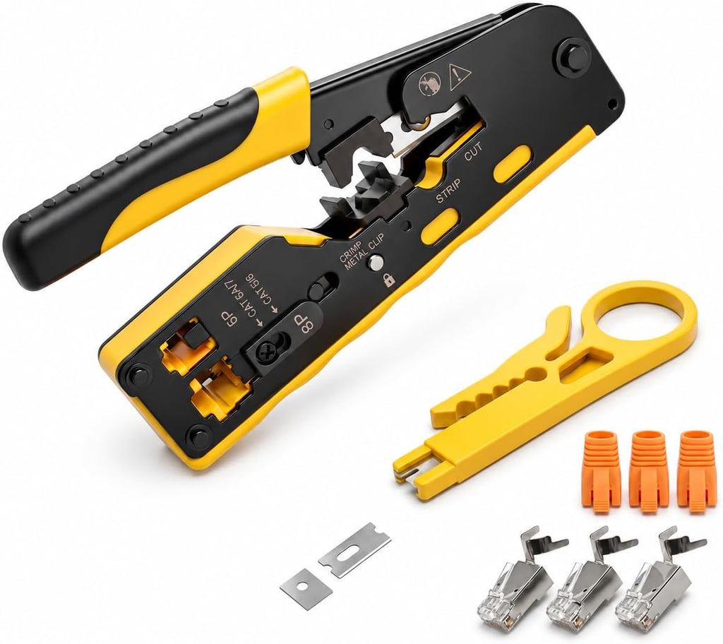 RJ45 Crimping Tool Pass Through Ethernet Crimper for Cat7 Cat6 Cat5e 8P 6P by Dekvoraq