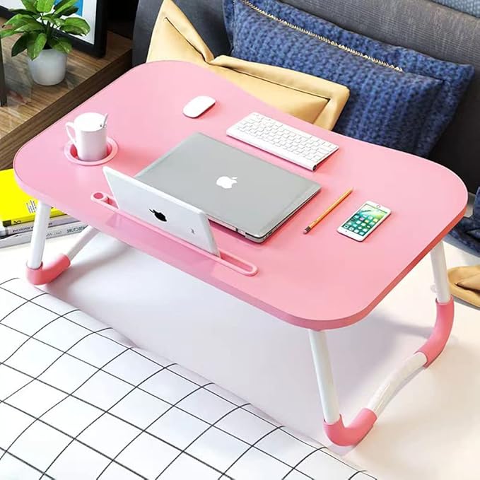 Laptop Desk Foldable Bed Table, Portable Lap Desk Laptop Bed Tray Table with Storage Drawer and Cup Holder, Lap TraysTables Notebook Stand Reading Desks Breakfast Tray for Beds Couch Sofa Floor – Pink - Image 4