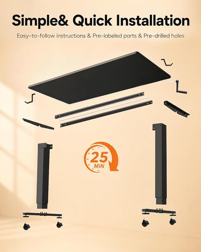 Manual Standing Desk Adjustable Height Whole Piece Top | Lockable Casters with Wheels, Sit to Stand Workstation, Whole Piece Construction, Handle - Image 9