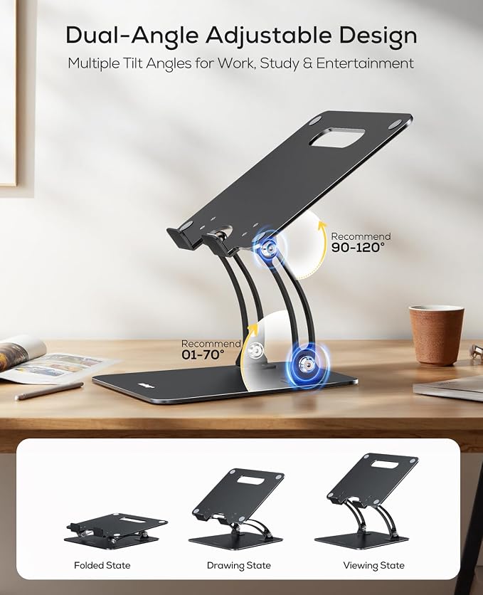 Nulaxy Fully Adjustable Laptop Stand for Desk, Dual Foldable Computer Riser with Heat-Vent, Ergonomic Notebook Holder Portable Office Accessories Compatible with Most Laptops, Black - Image 4