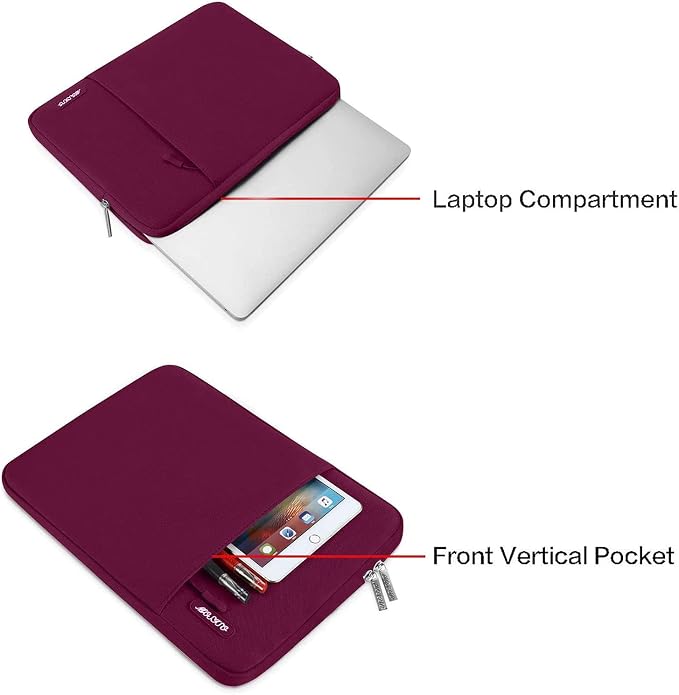 MOSISO Laptop Case 13.3 inch, 13-13.3 inch Laptop Sleeve Bag with Pocket | Compatible with MacBook Air/Pro 13/Pro 14 M5 M4 M3 M2 M1, HP Dell ASUS Lenovo, Polyester Vertical Computer Bag, Wine Red - Image 4