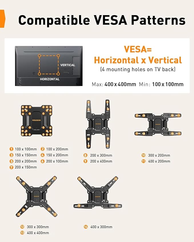 Perlegear Full Motion TV Wall Mount for 26–65 inch TVs up to 82 lbs | Max VESA 400x400mm, Heavy-duty Wall Mount TV Bracket with Articulating Arms, Tool-Free Tilt, Swivel, Extension, PGMF3 - Image 3