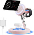 3 in 1 MagSafe Wireless Charger Stand for iPhone Apple Watch AirPods | Adjustable Blue Ambient Light,15W Magnetic Charging Station for iPhone 17 16 15 14 13 12 Series Wireless Charging Station by Ouotoo