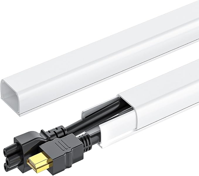 Yecaye 142in Wall Cord Hider for 2-3 Cords, W0.94in H0.47in, White | Medium Cord Covers for Wires on wall, On-Wall Cord Cover Cable Concealer by Yecaye