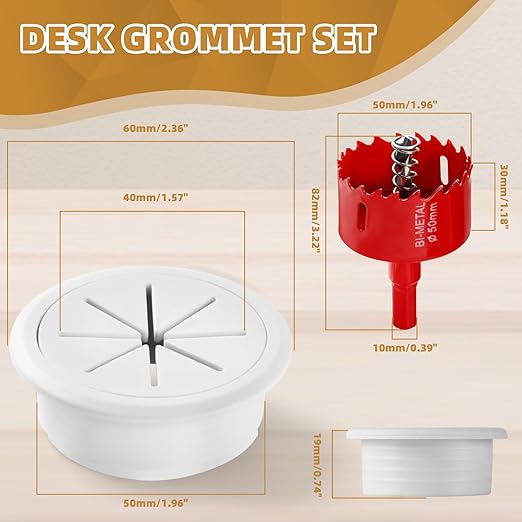 Desk Grommet 2 Inch (50 mm) 8 Pieces, Desk Hole Cover for Cables White, ABS Plastic Grommet Hole Cover with Hole Saw for Wires Cables Through the Countertop by XIOGZAXI - Image 2