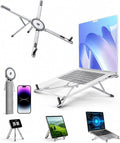 Laptop Stand for Desk, 8-Level Adjustable, Magnetic Phone Mount Silver | For 13–17 in laptops. Aluminum build, anti-slip support and fold-flat portability. Includes a magnetic ring and carry bag. by MILEY