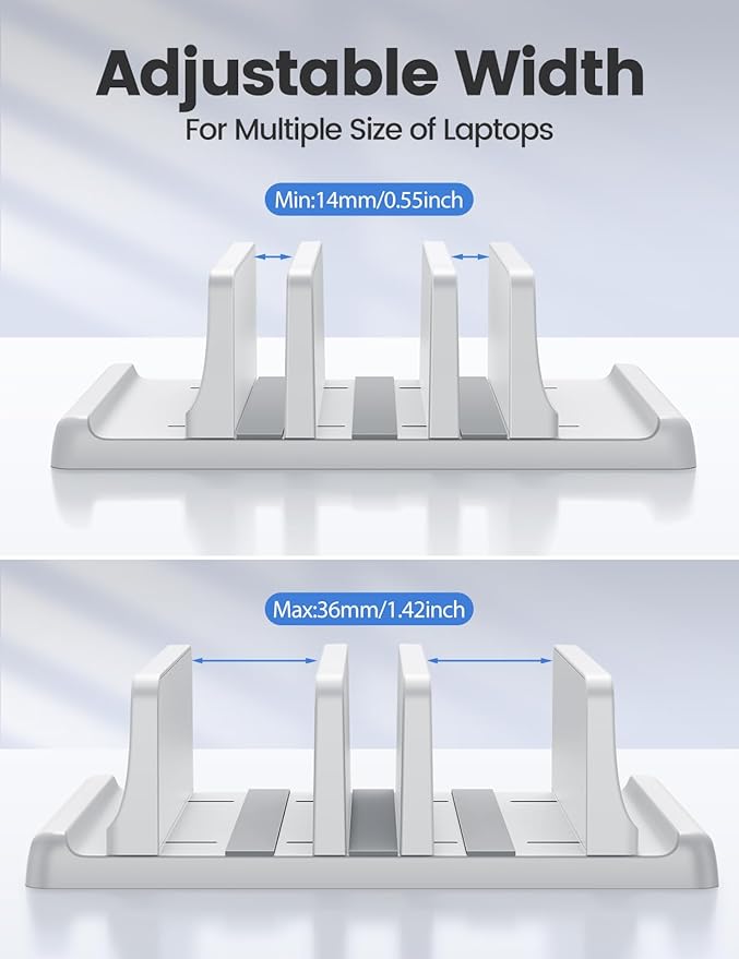 Vaydeer 3-Slot Vertical Laptop Stand Made of Premium ABS Plastics 5 in 1 Design Space-Saving Adjustable Desk Organizer for All MacBook/Chromebook/Surface (White) - Image 7