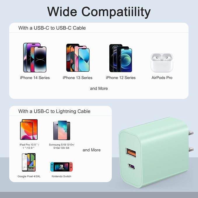 [4 Pack] USB C Charger Block Charging Block Type C Charger | 20W Wall Chargers for iPhone Air/17/17 Plus/17 Pro/17 Pro Max/16/16 Plus/16 Pro/16 Pro Max/15/15 Pro/15 Max/14/Samsung(Green) - Image 4