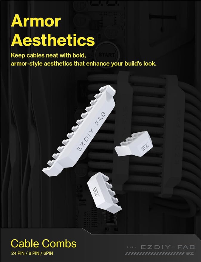 EZDIY-FAB Shield Cable Comb Kit for 16AWG, 18AWG PSU Cable Extension,Includes 4 x 24P + 16 x 8P + 8X 6P-White - Image 2