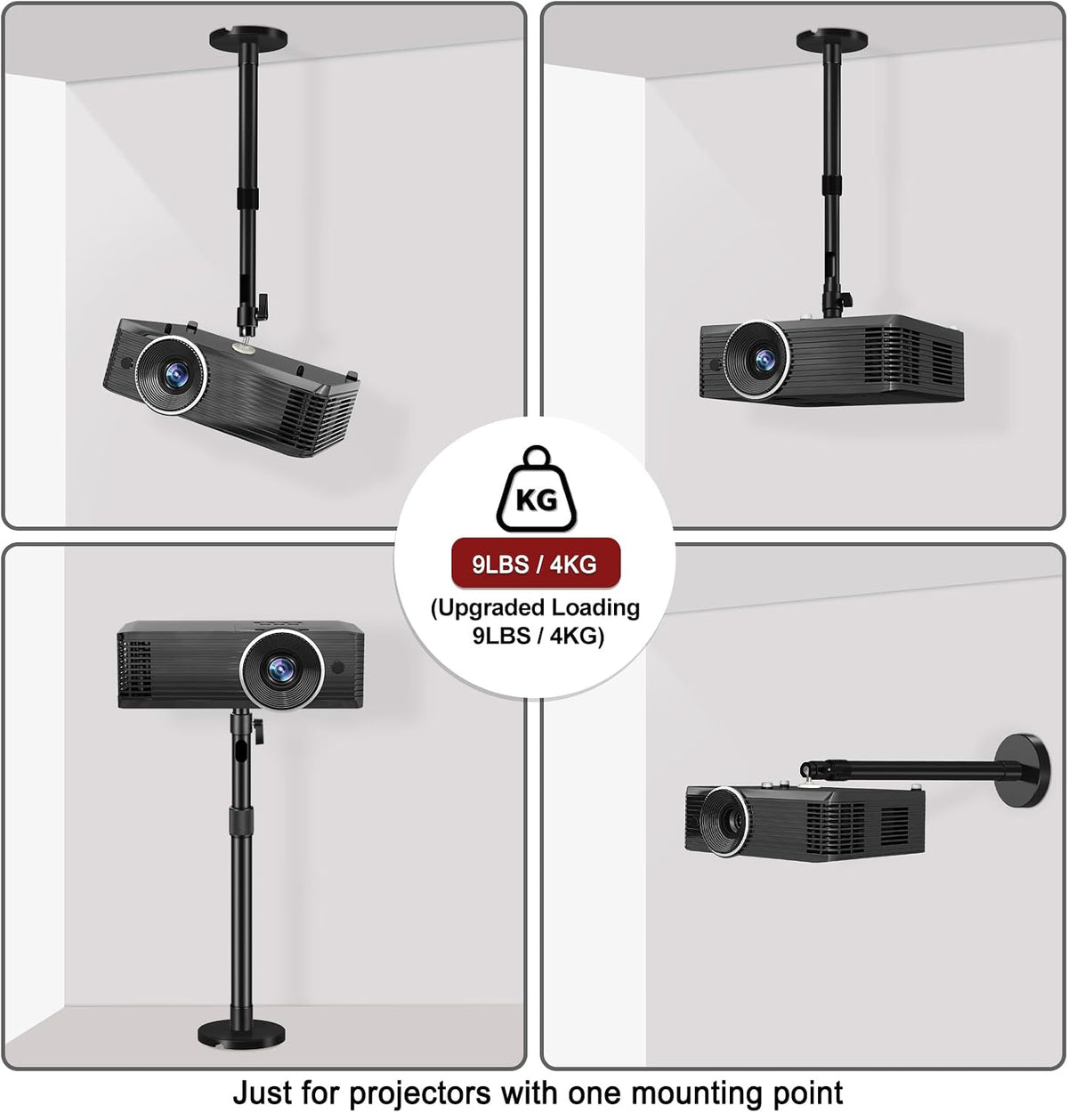 2-Be-Best Ceiling Projector Mount Bracket Adjustable Projector Mount Compatible with Aurzen, TMY, HAPPRUN, Yaber, & More (Black, 14-24“) - Image 4