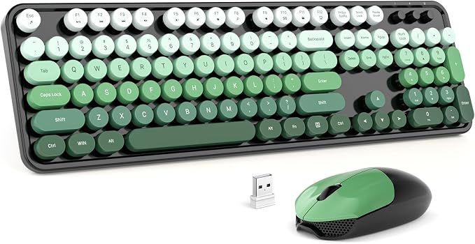 MOFII Wireless Keyboard and Mouse Combo, 2.4GHz Retro Typewriter Keyboard Full Size, Cute Wireless Mice, USB Dongle Plug and Play, for Laptop, PC, Desktop, Windows (Black Green Gradient Color) by MOFII
