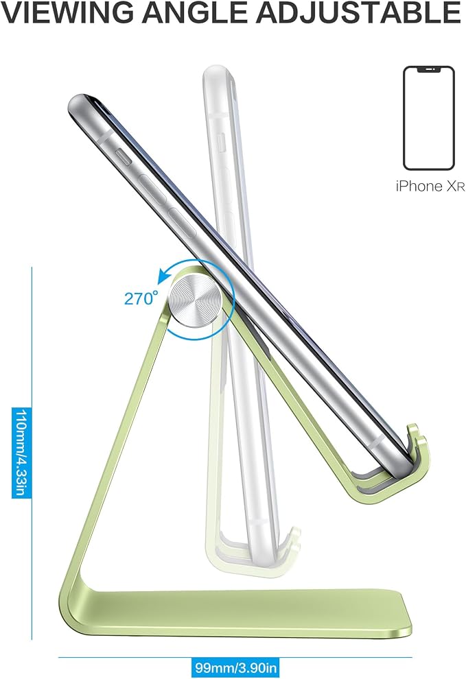 OMOTON Adjustable Cell Phone Stand, C2 Aluminum Desktop Phone Dock Holder Compatible with iPhone 15 14 13, SE, XR, 8 Plus 7 6, Samsung Galaxy, Google Pixel and More | Sturdy 3mm Aluminum, Charging Port, 270° Adjustable, Non-Slip Silicone Pads, Works wi... - Image 4