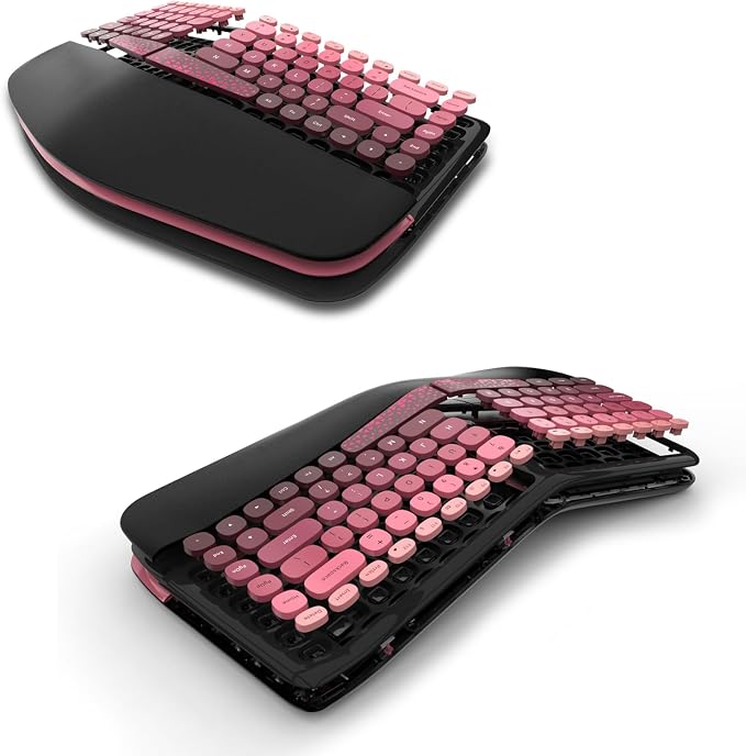 Ergonomic Wireless Keyboard and Mouse Set with Wrist Rest, Compact 85-Key Keyboard, No Independent Numeric Keypad, Black and Red Gradient - Image 8
