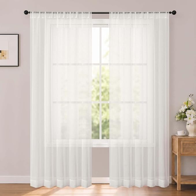 Ivory Sheer Curtains 84 Inches Long 2 Panels for Living Room 52" W | Sheer White Curtains for Bedroom, Elegant Airy Light Filtering Window Treatments, Rod Pocket, 2pcs Each Panel 52" W x 84" L by OWENIE
