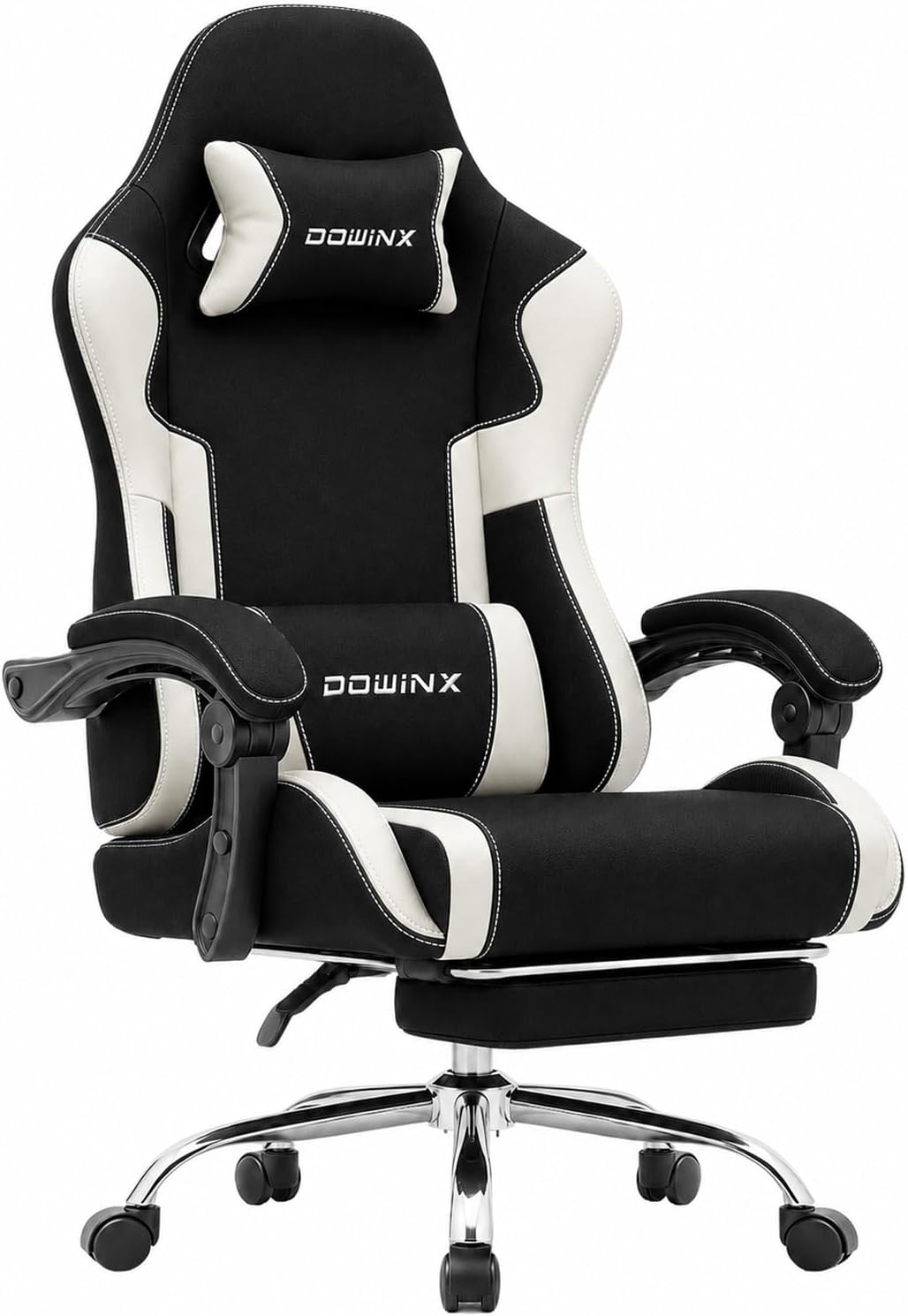 Dowinx Ergonomic Gaming Chair with Footrest & Massage Lumbar, 2D-Linkage Armrests for Computer Chair 330lbs with Headrest Pillow for Office, Home, Streaming and Long Gaming Sessions, Fabric White by Dowinx