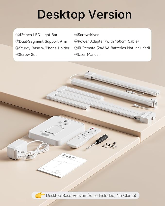 ONEMIX LED Desk Lamp with Base, 42-Inch 4-Panel Light for Dual Monitors | 1800 Lumens, 4 Adjustable Panels, 5 Color Temps, 5 Brightness Levels, Remote, Timer, Flicker-Free for Home Office - Image 6