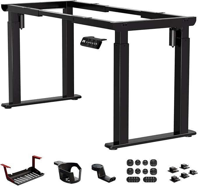 4-Leg Electric Standing Desk Frame, Dual Motor, 264 lbs Capacity | Heavy-duty 4-leg standing desk frame supports 264 lbs, providing superior stability for multi-monitor setups and gaming PCs. by Klobel